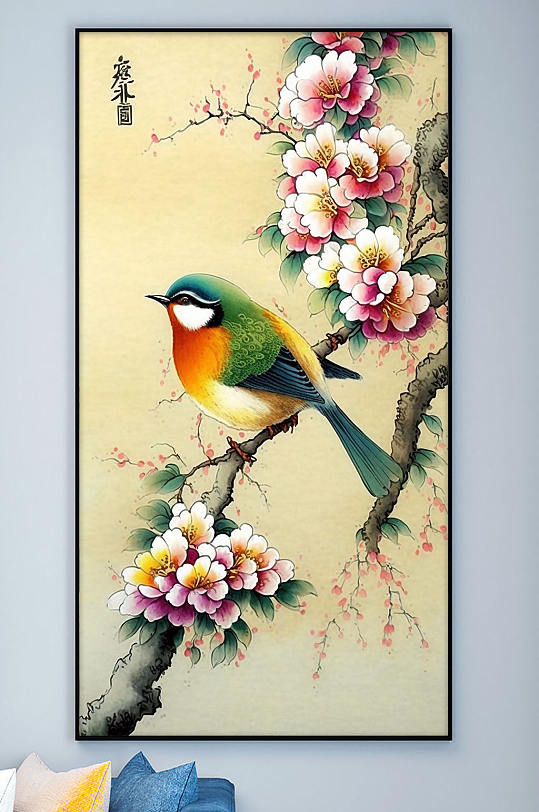 Acacia Bird Camellia Flower Pencil Chinese Decorative Painting