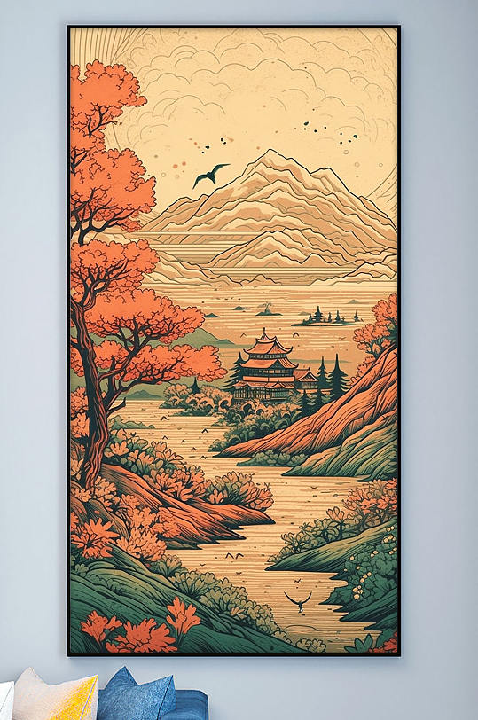 Mountains and Rivers Chinese Style National Trend Architecture Decorative Painting