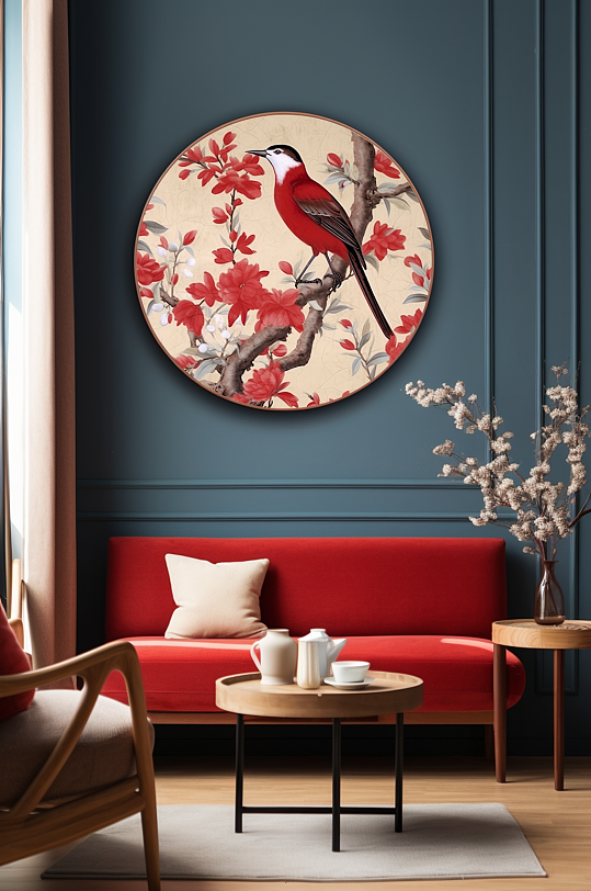 Interior Decorative Painting of Plum Blossom Branches, Flowers and Birds by Chinese Artists