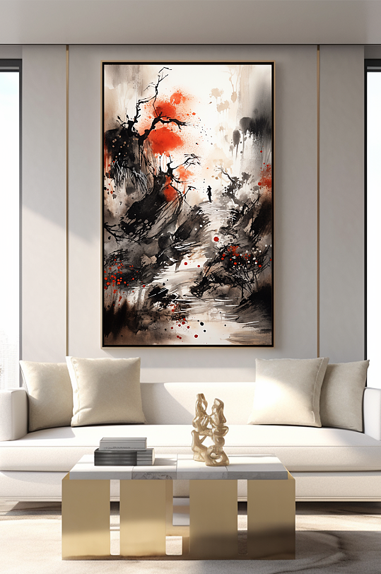 Writing Hand Drawn Ink Chinese Style Interior Decorative Painting