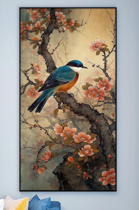 Kingfisher Red Camellia Flower Pencil Chinese Decorative Painting