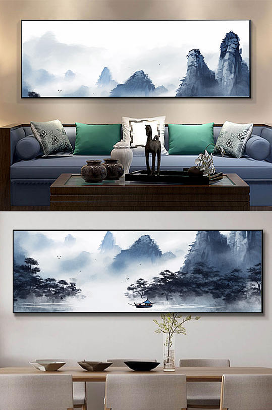 Hand-painted Chinese Fengshui Inked Landscape Painting Decorative Painting New Chinese Decorative Painting