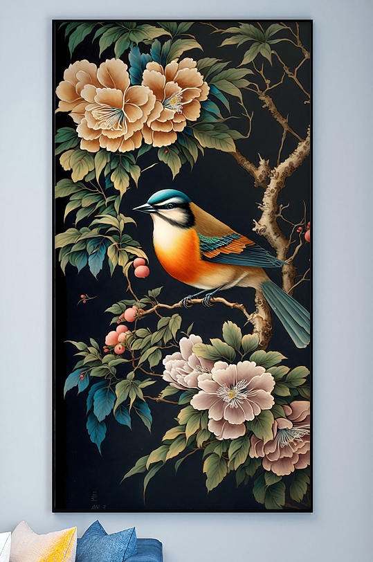 Kingfisher Peony Flower Pencil Chinese Decorative Painting