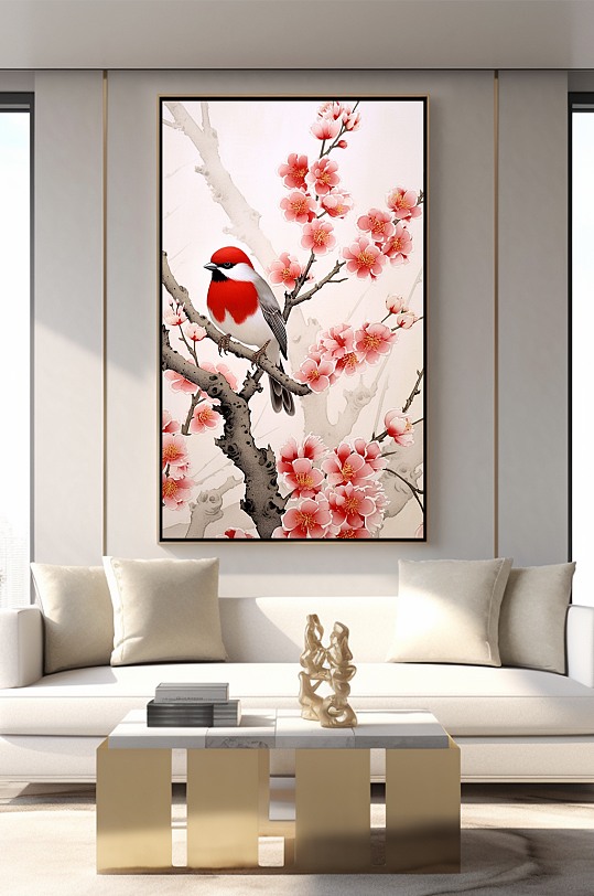 Chinese-style plum flower and bird interior decoration painting