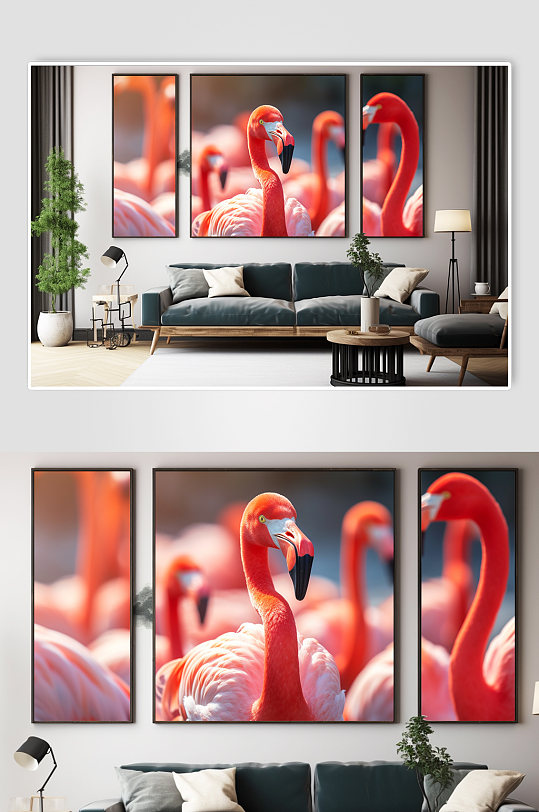 Red fashion flamingo animal ins wind combination decorative painting