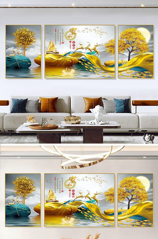 New Chinese house and rich elk stone to run the living room decorative painting