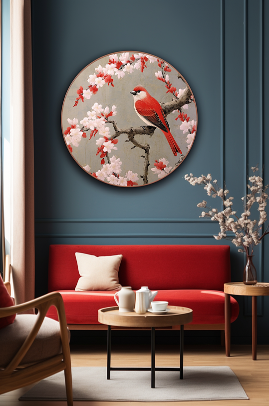 Ancient Chinese-style plum blossom tree branch flower and bird interior decoration painting