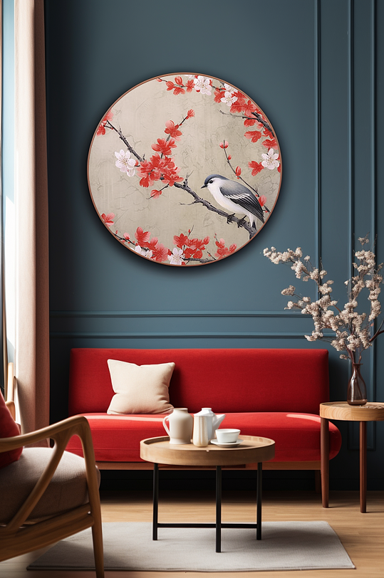 Chinese Style Plum Blossom Tree Branch Flower Bird Interior Decoration Painting