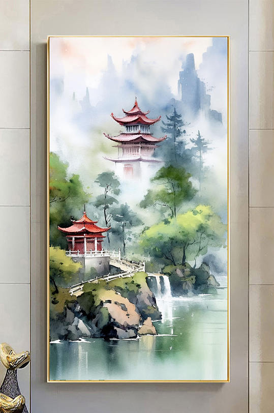 Original Chinese Fengshui Landscape Illustration New Chinese Decorative Painting