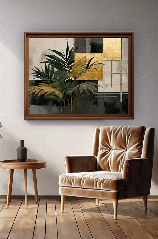 Geometric Greenery Gold Foil Elegant Simple Interior Decoration Painting