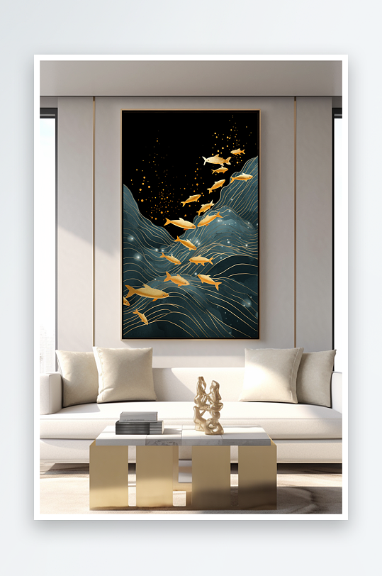 Light luxury gold foil annual surplus carp koi carp interior decorative painting