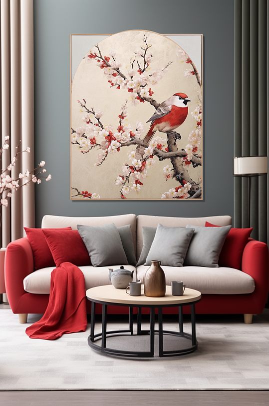 Chinese-style plum blossom tree branches Chinese-style flower and bird interior decoration painting