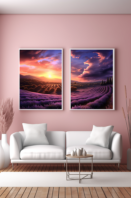 Romantic Sunset Purple Sunset Lavender Flower Sea Decorative Painting