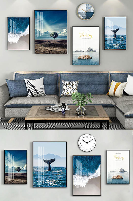 Nordic Creative Whale Whale Dream Whale Falling Ocean Ocean View Set Decorative Painting