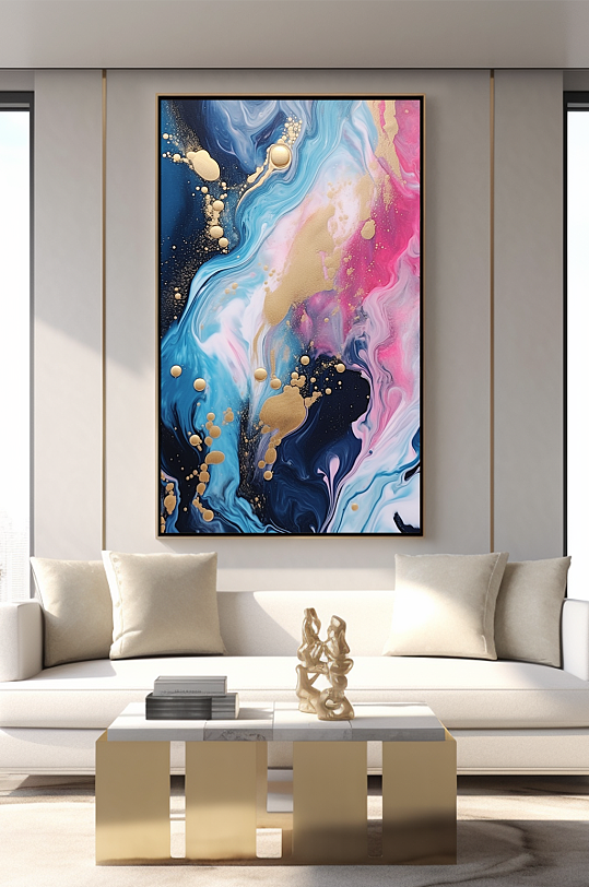 Contrasting Pink Blue Smoke Modern Platinum Fluid Abstract Decoration Studio