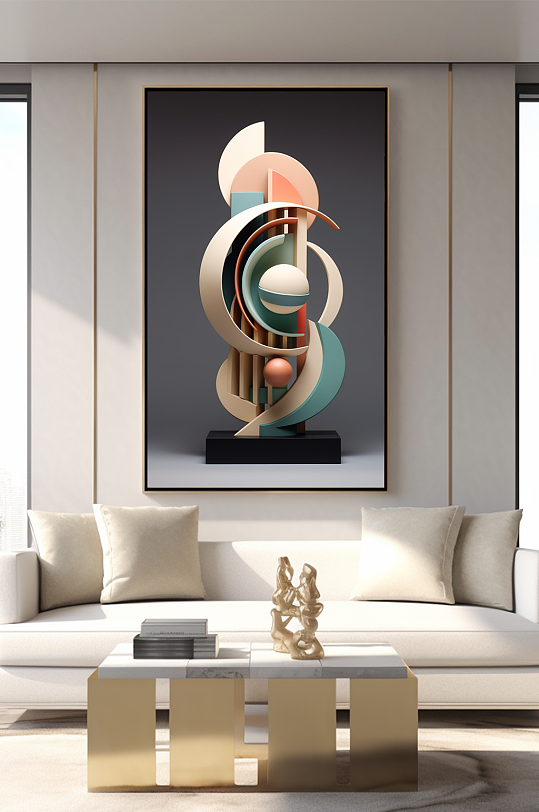 Multicolor three-dimensional geometric interior decorative painting