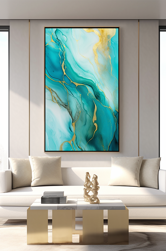 Gradient Green White Modern Gilded Fluid Abstract Decoration Studio