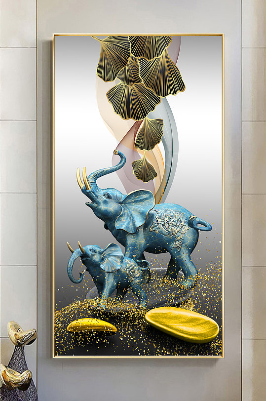 Modern Light Luxury Entrance Decorative Painting Elephant Jixiang Ruyi Apricot Leaf