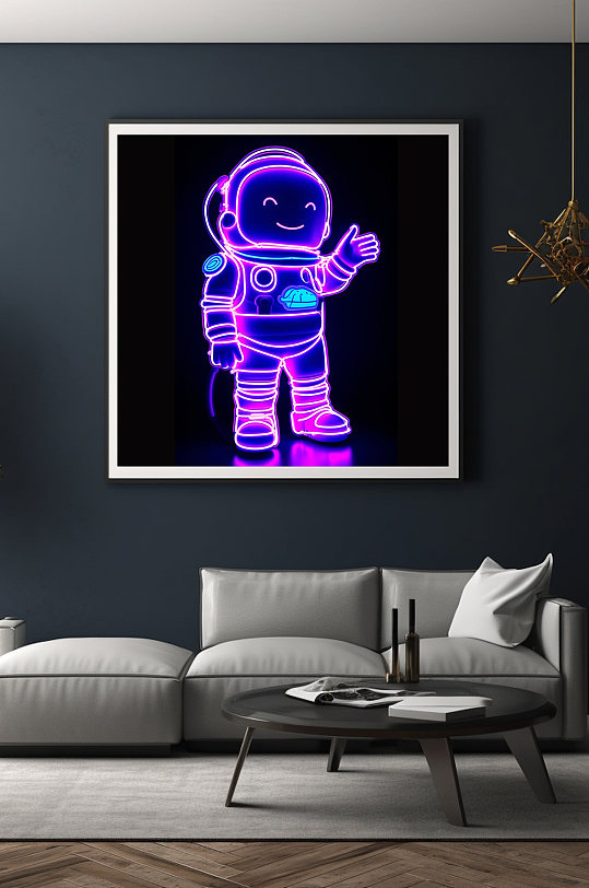 Neon Light Robot Q Edition Space Astronaut Model Decorative Painting