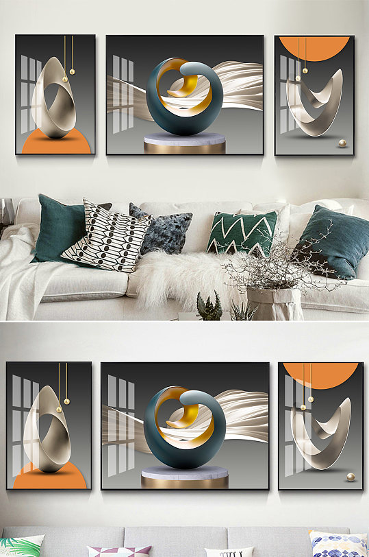 Modern light luxury three-dimensional geometric metallic decorative painting