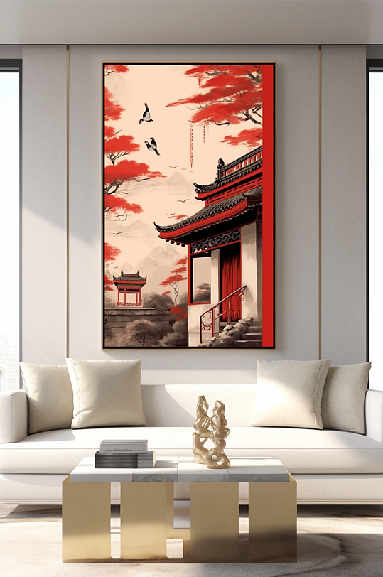 Simple Chinese Red Wall Living Room Decorative Painting