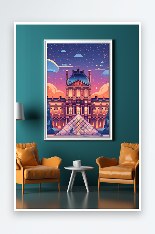 Landmarks Decorative Paintings in Foreign Cities in the Flat Style of the Louvre, France