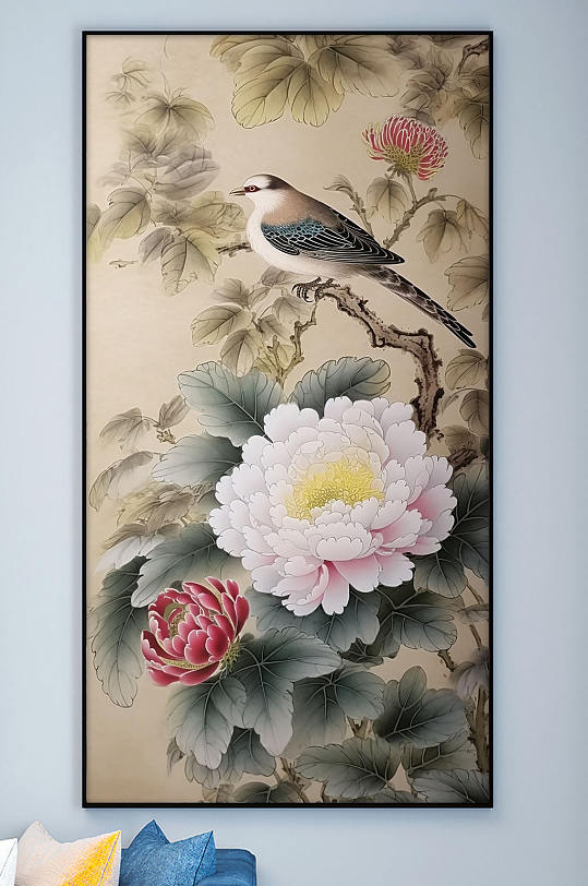 Sparrow White Peony Flower Pencil Chinese Decorative Painting