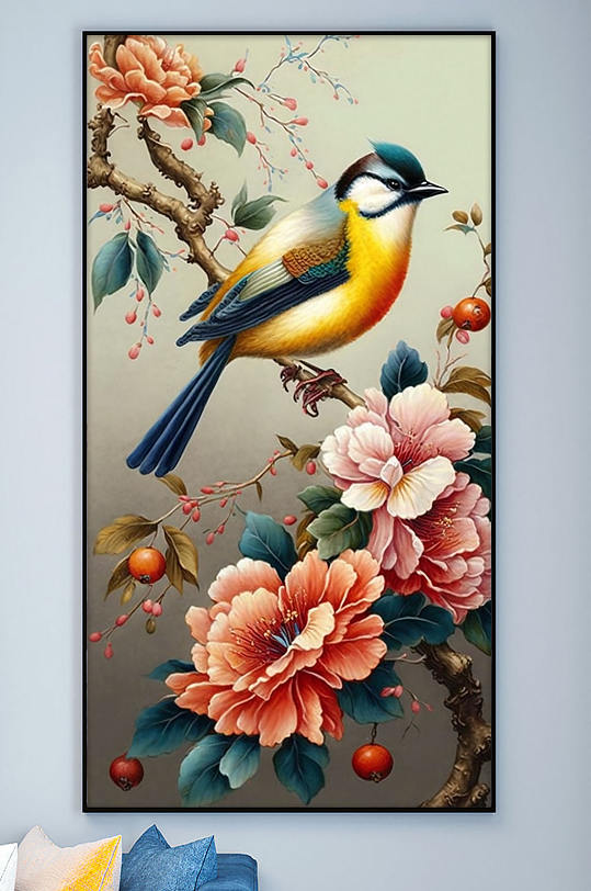 Kingfisher Red Peony Flower Pencil Chinese Decorative Painting