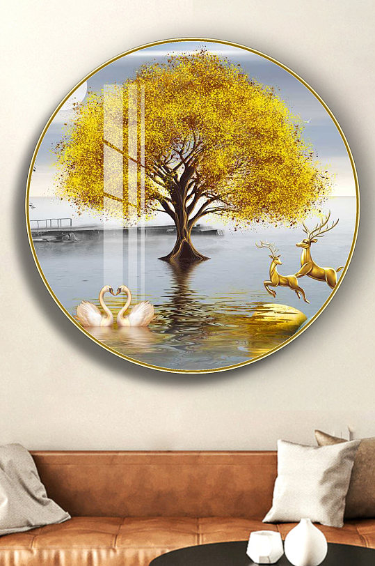 Elk Fortune Tree Swan Round Decorative Painting