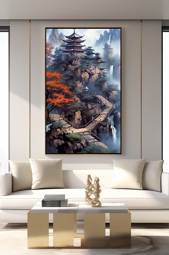 Ancient Temple Landscape Modern Chinese Decorative Painting