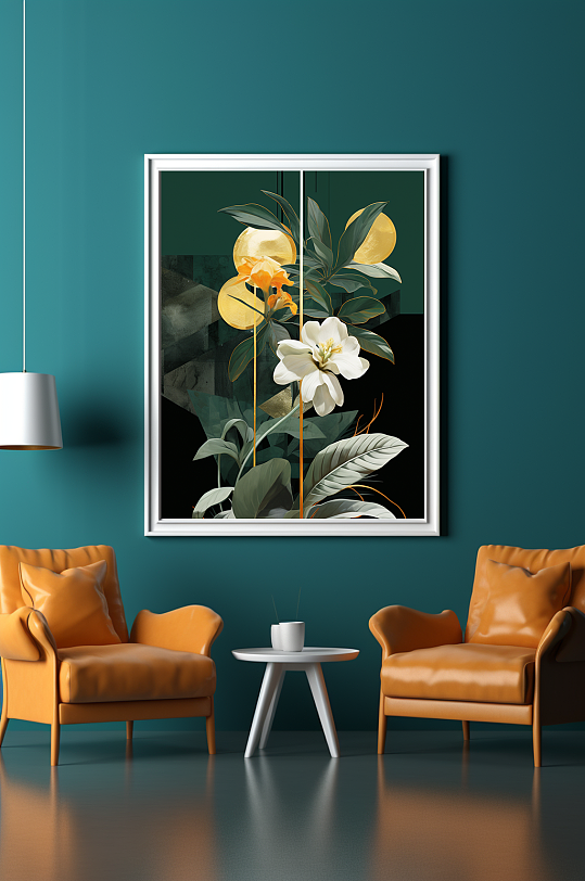 Nordic-style green flowers realistic interior decorative painting