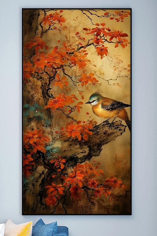 Magpie Red Floral Pencil Chinese Floral Decorative Painting