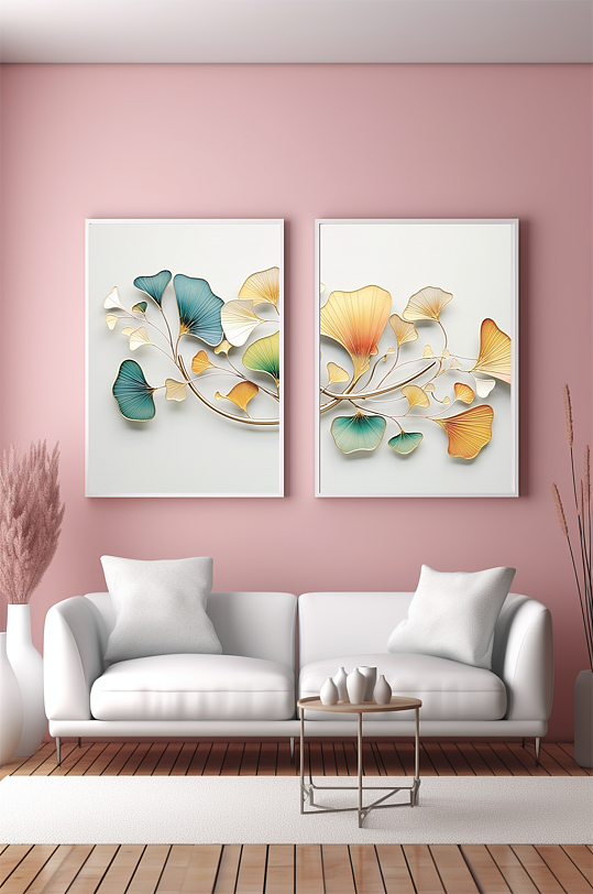 Contrast Color Simple Light Luxury Ginkgo Leaf Decorative Painting