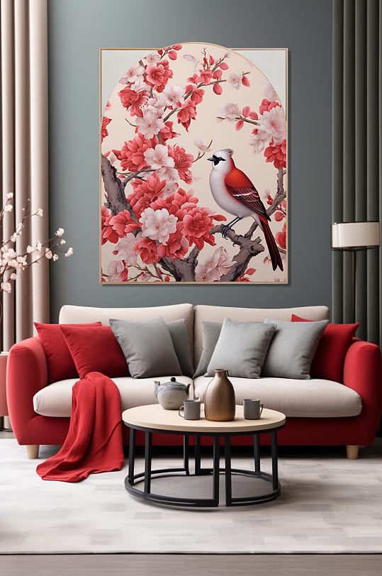 Antique Plum Blossom Tree Branch Flower Bird Interior Decoration Painting