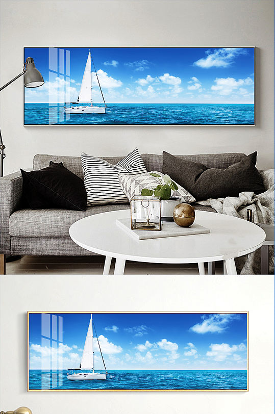 Blue sky, white clouds, sea view, bedside decorative painting