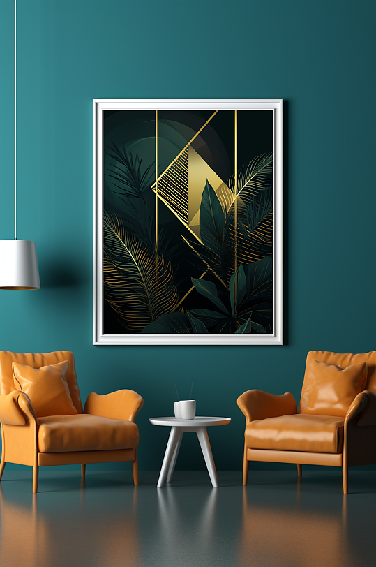 Light luxury green gold palm leaf indoor living room decorative painting