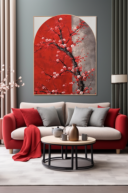 Chinese Red Plum Blossom Living Room Decorative Painting