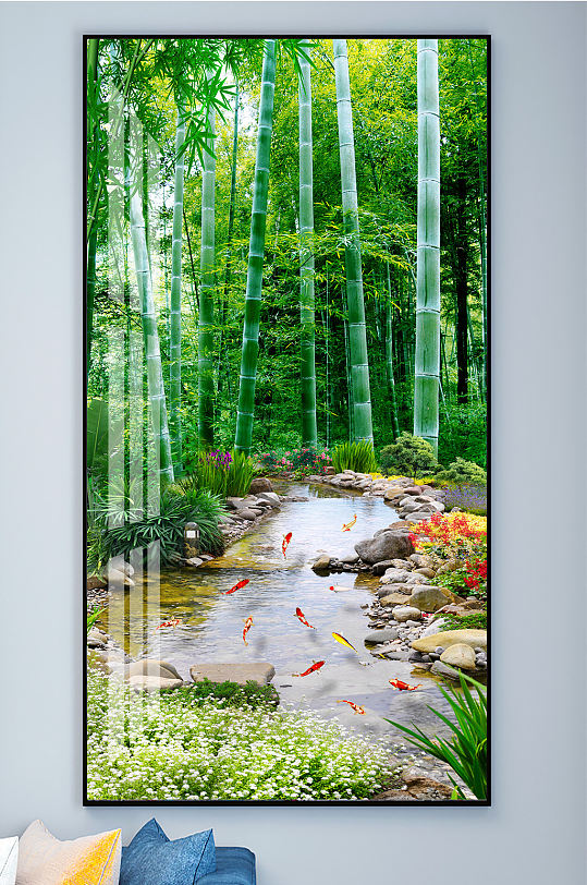 Green Forest Flowing Aquatic Wealth Landscape Painting