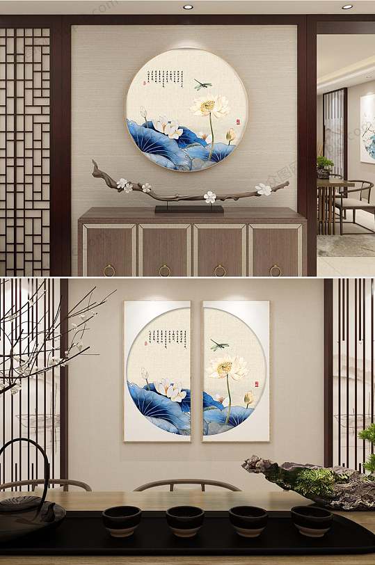 Chinese style small lotus entrance decorative painting