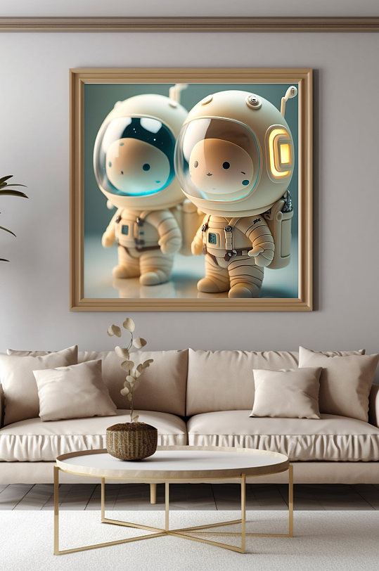 Two-Person Cartoon Children's Q Edition Space Astronaut Decorative Painting