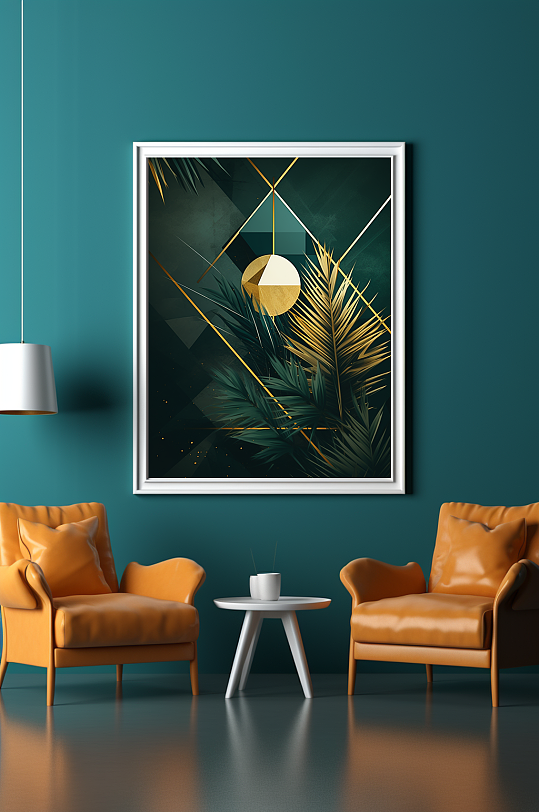 Green Gold Tropical Palm Tung Leaf Interior Decoration Painting