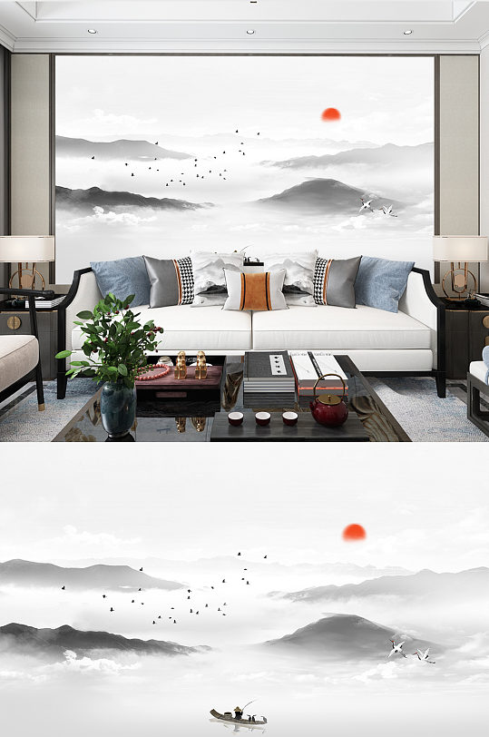 New Chinese landscape painting TV background wall