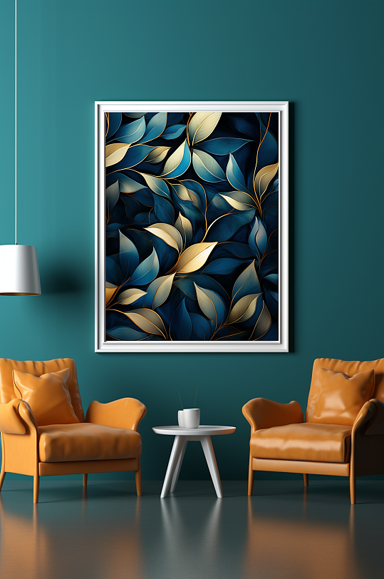 Blue Gold Leaf Elegant Mysterious Living Room Decorative Painting