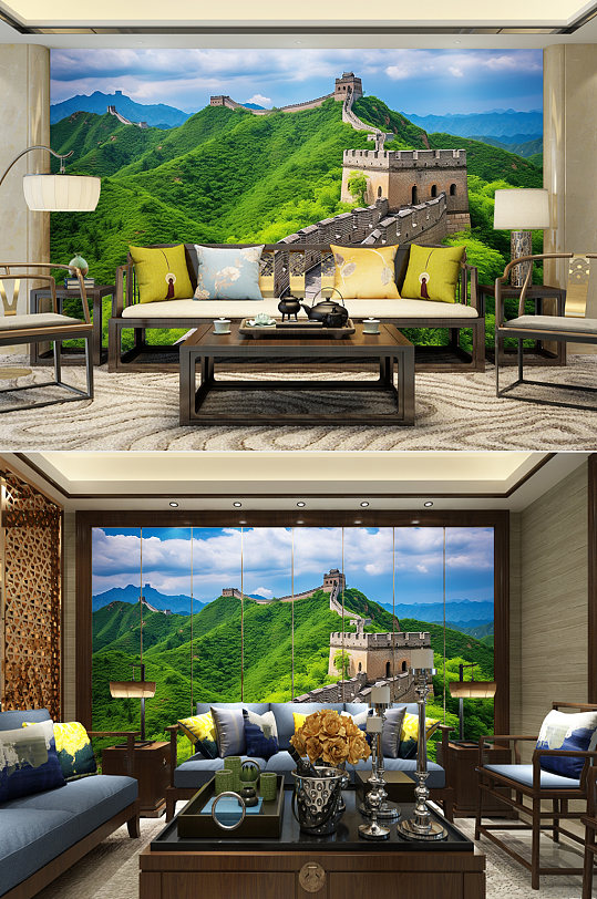 Blue Sky Green Grass Spring Great Wall Landscape Decorative Painting TV Background Wall