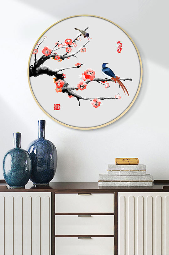 New Chinese hand-painted plum blossom bird porch background wall decorative painting