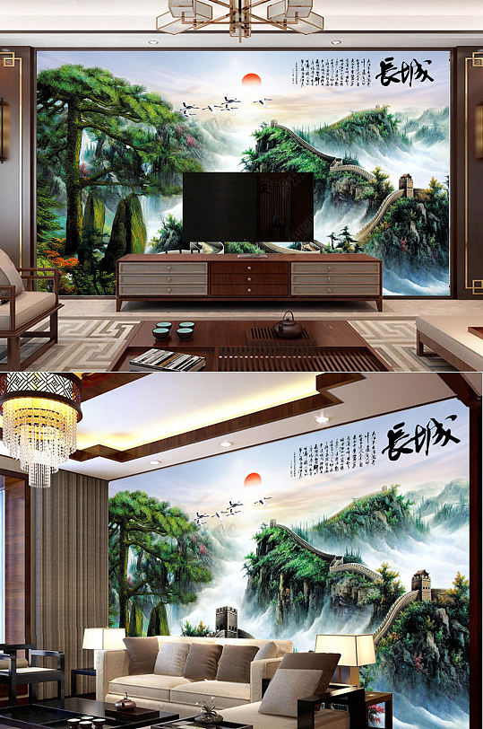 Jiangshan so many beautiful Great Wall scenery plum blossom welcome loose TV background wall