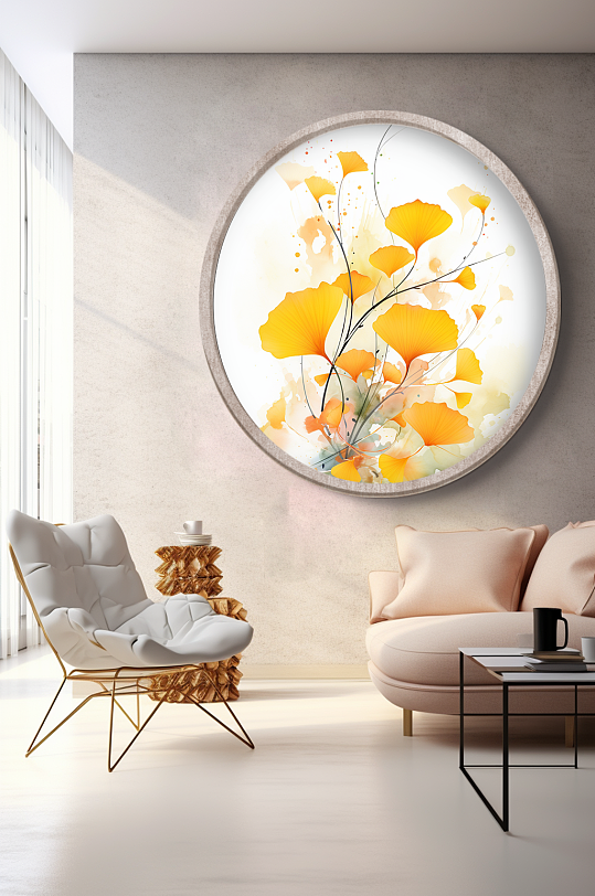 Watercolor style autumn ginkgo leaf interior decoration painting
