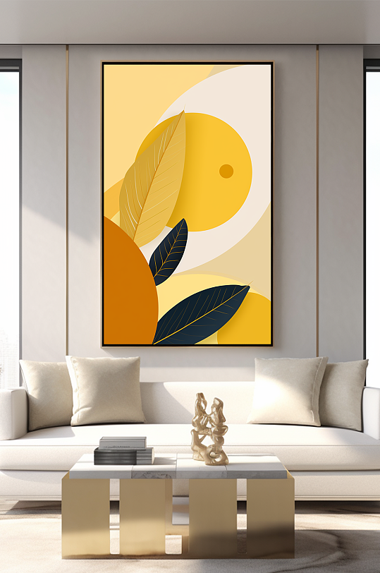 Orange Geometric Leaf Decorative Painting Interior Decorative Painting