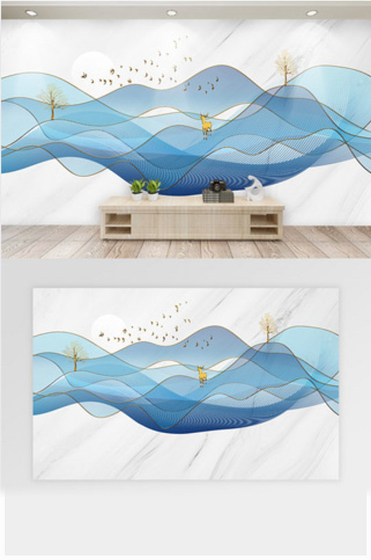 Modern Simple Abstract Line Art Landscape Marble TV Background Wall