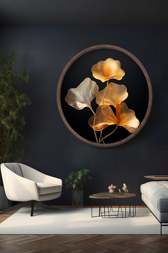 European Gold Foil Ginkgo Leaf Decorative Painting